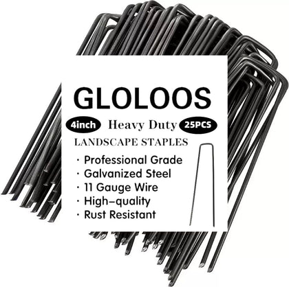 GLOLOOS 4-inch landscape staples demonstrate durable, corrosion-resistant construction for long-lasting yard support