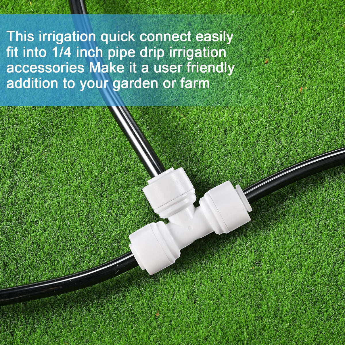 Glooglitter connector in garden irrigation system emphasizes reliable water distribution.