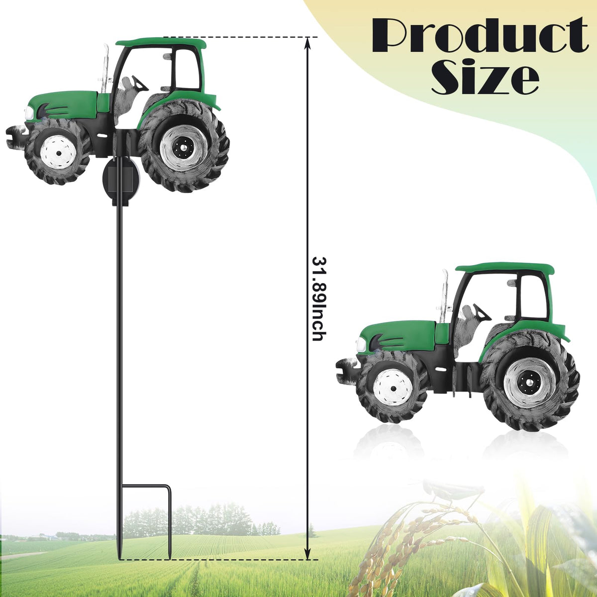 Glooglitter metal tractor garden decor showing simple two-piece assembly for easy setup