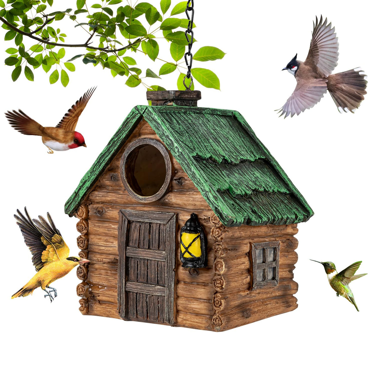 GLOPHOK Bird House outdoor resin bluebird, durable shelter for small backyard birds.