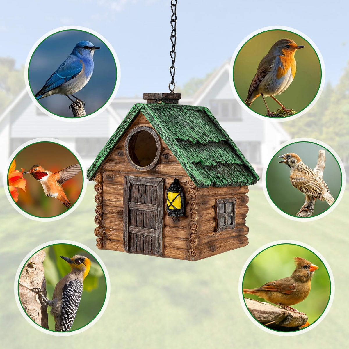 GLOPHOK Bird House sturdy S-hook hanger for easy installation in outdoor spaces.