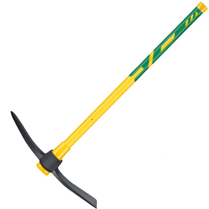GloriousAMC heavy-duty mattock with 36-inch fiberglass handle ready for tough digging.
