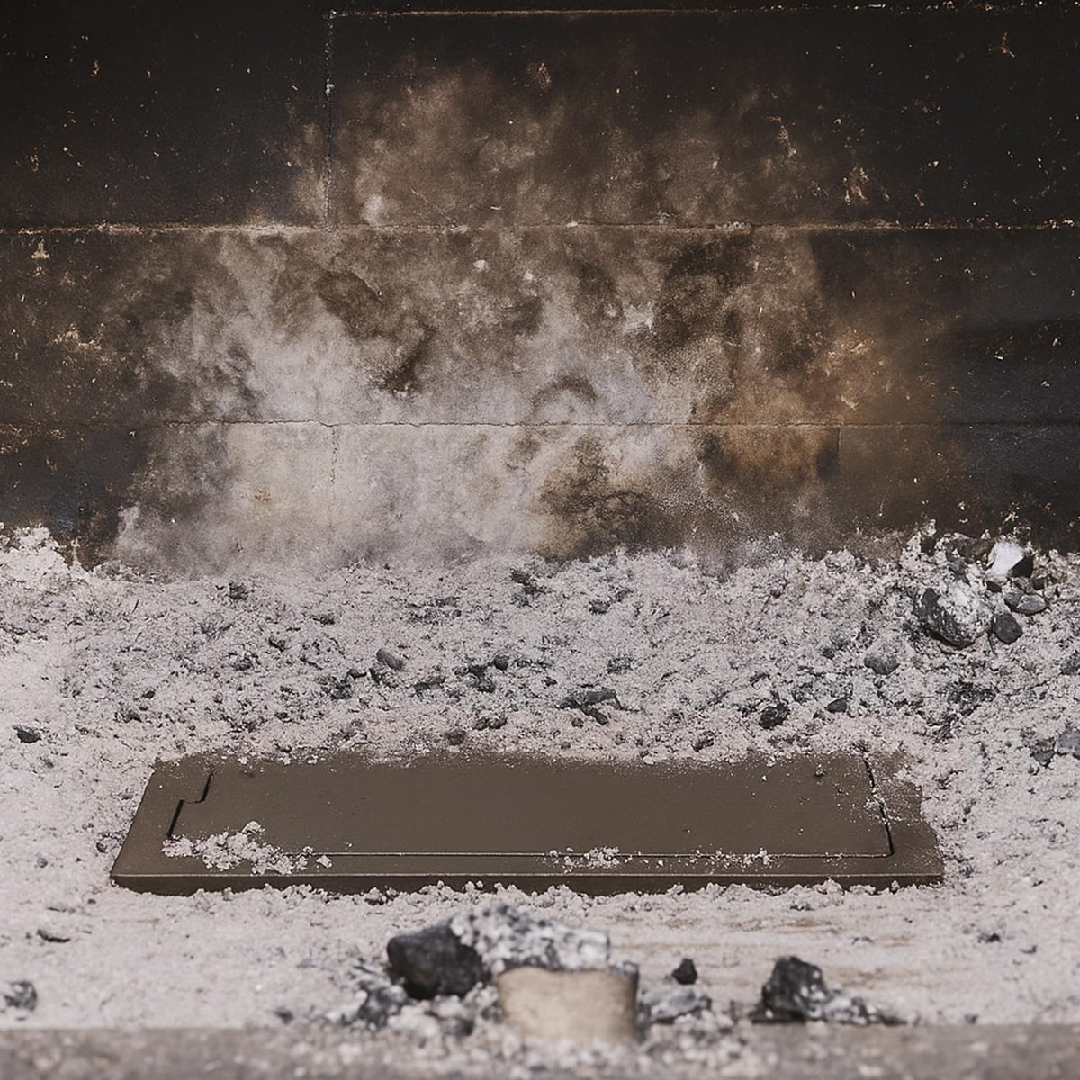 Glosaie ash dump door helps reduce fireplace dust in living spaces.