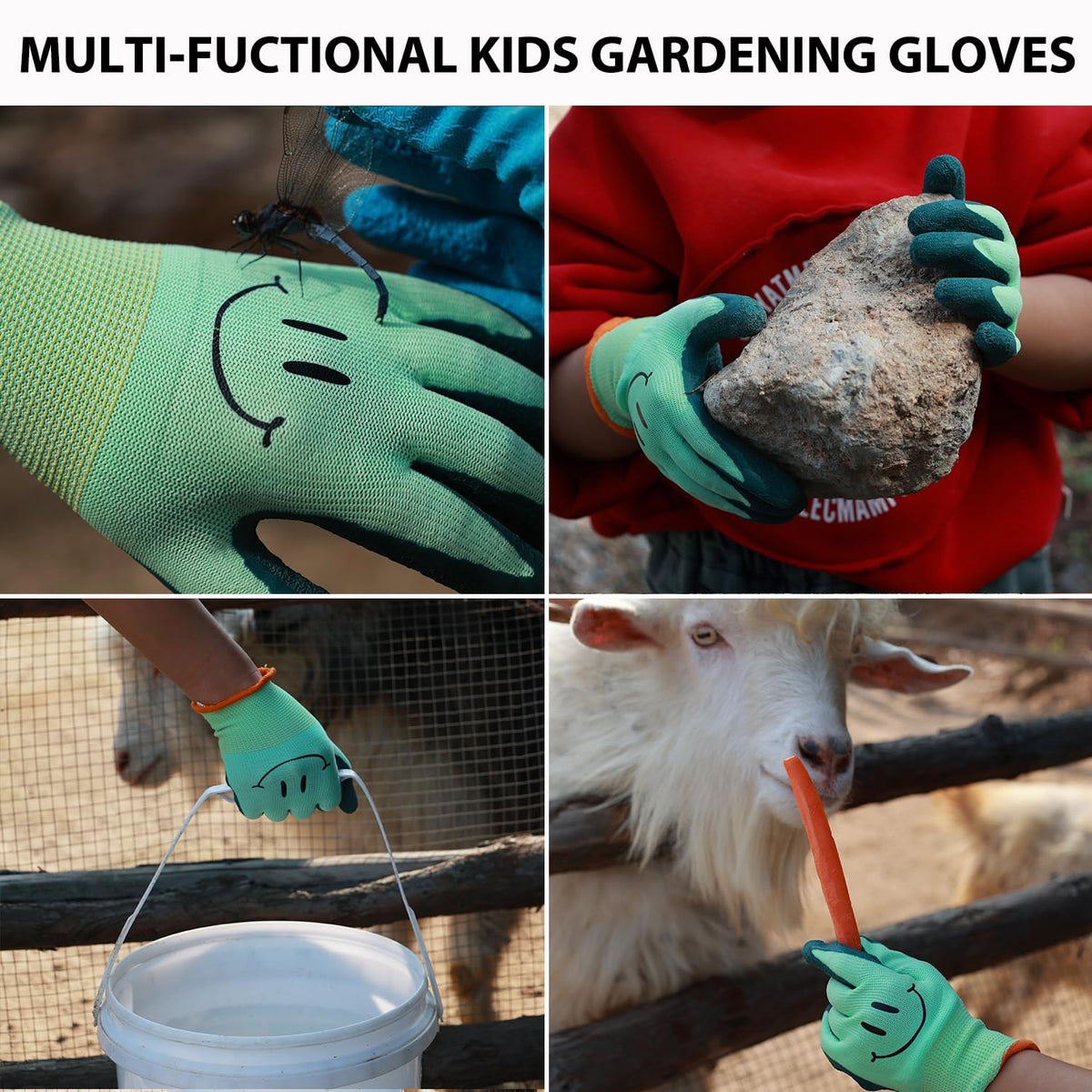 GLOSAV kids gardening gloves Crinkle Latex Palm – strong grip in dry and wet conditions for tools