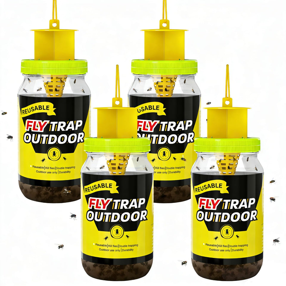 Glovv 4-pack fly traps hanging bottle with lure attracts patio flies
