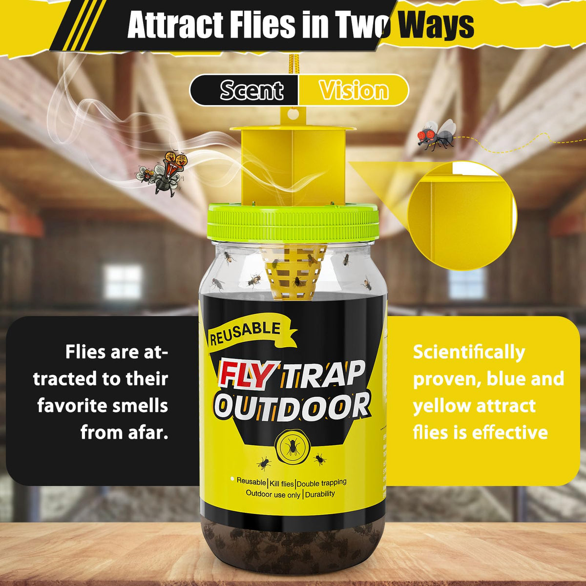 Glovv fly trap bottle with bait lure for patio and garden use