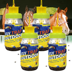 Glovv outdoor fly trap hanging shows yellow lure to reduce patio flies.