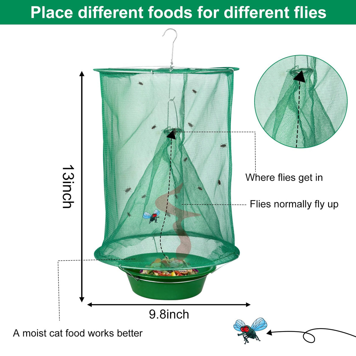 Glovv Ranch Fly Trap food bait tray attracting flies before capture.