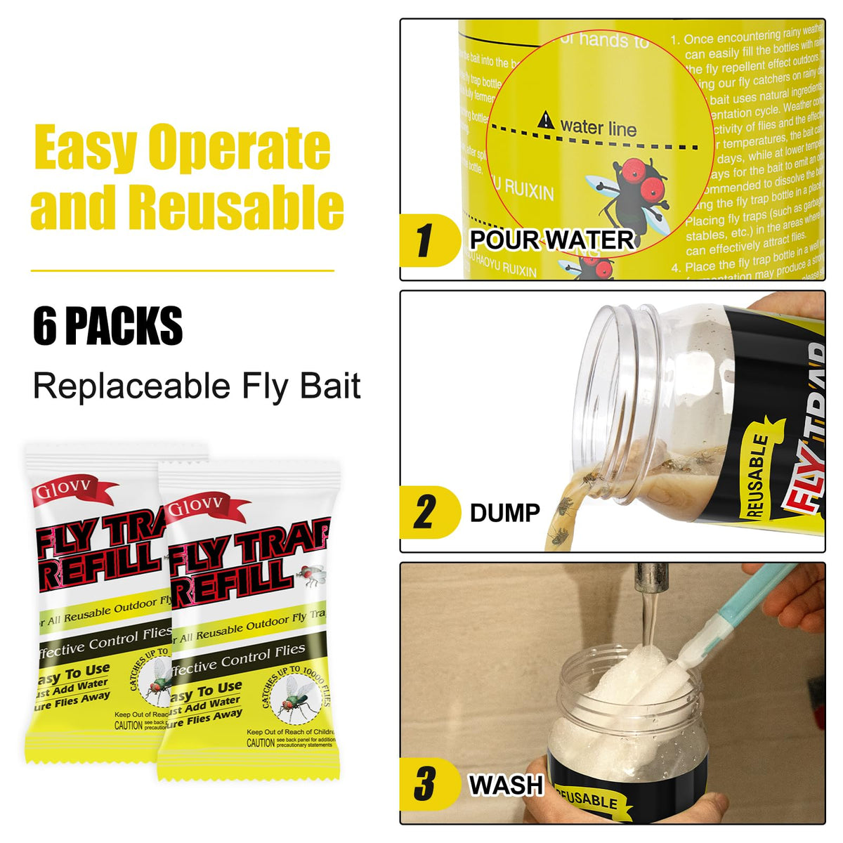 Glovv reusable outdoor fly traps with sponge brush for easy cleaning