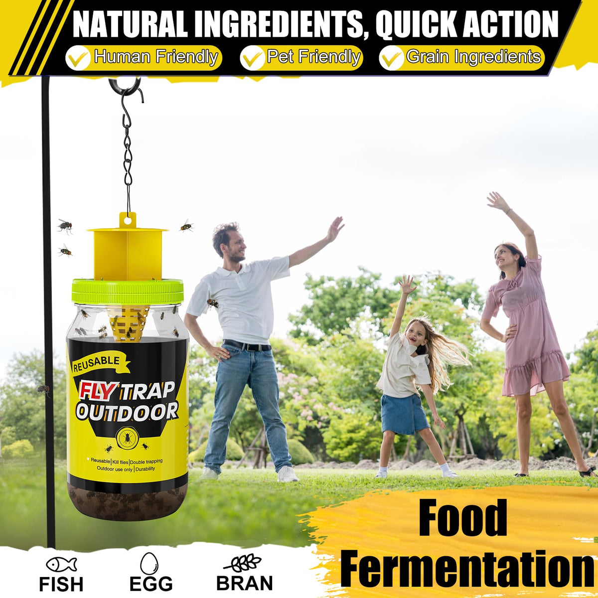 Glovv outdoor fly traps activation with bait and water line