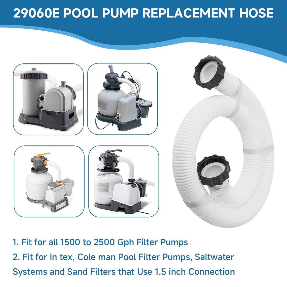 GlowGeek 1.5 inch pool hose inner wall reduces flow resistance