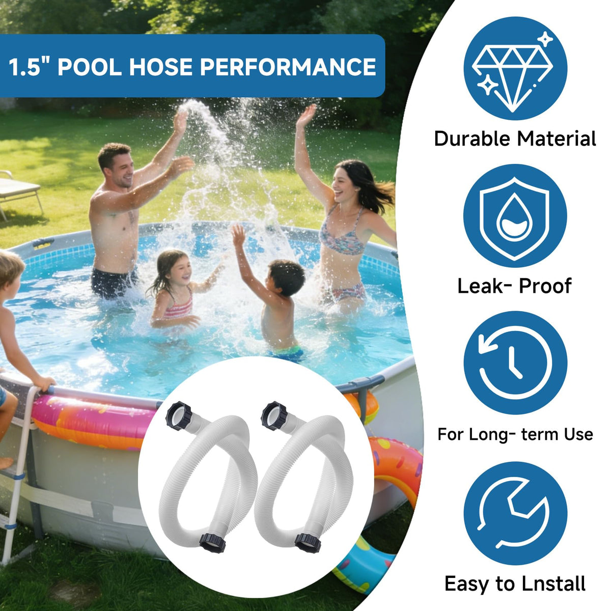 GlowGeek 2-pack 1.5 inch pool hoses for replacement