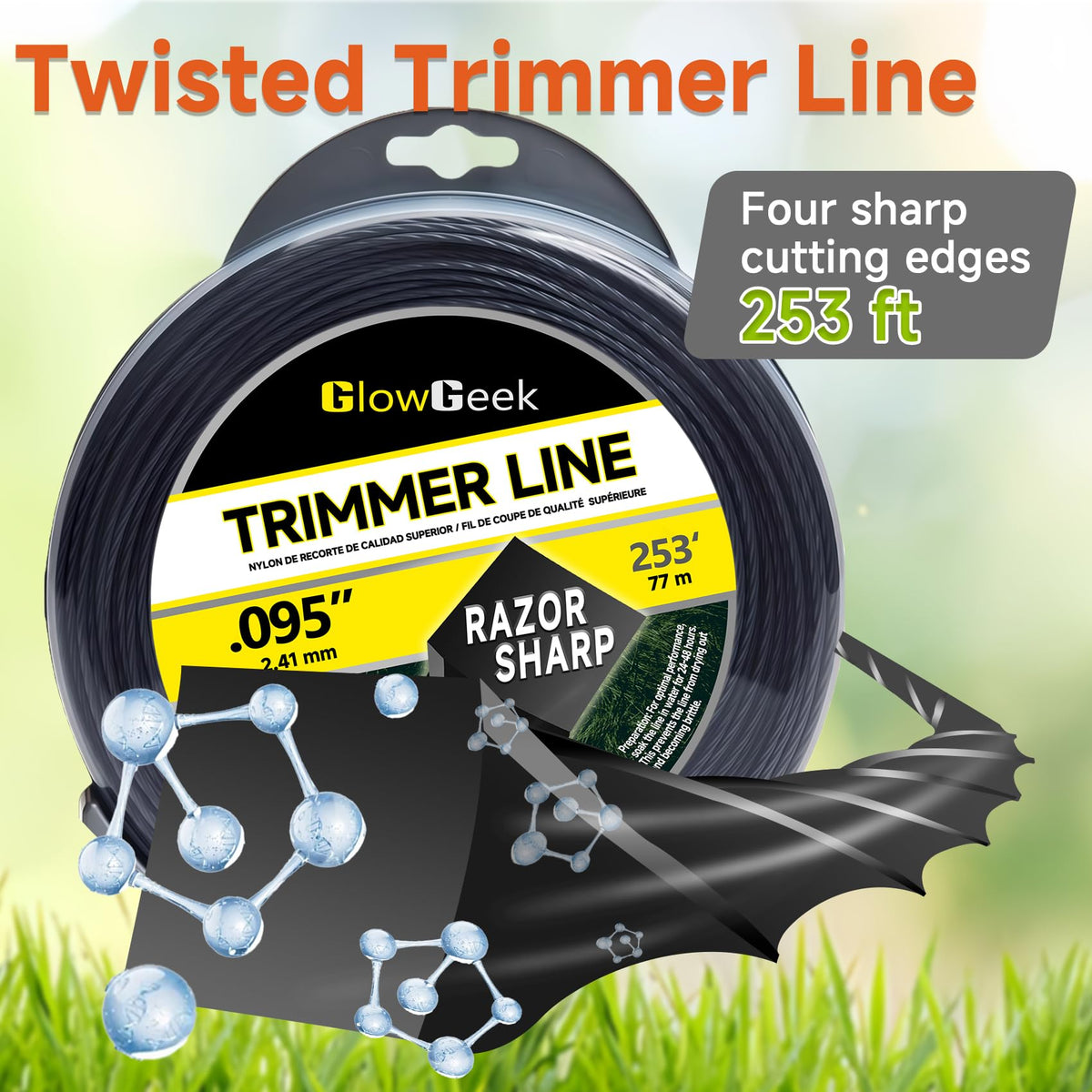 GlowGeek PA66 nylon line detail highlighting heat resistance and durability.