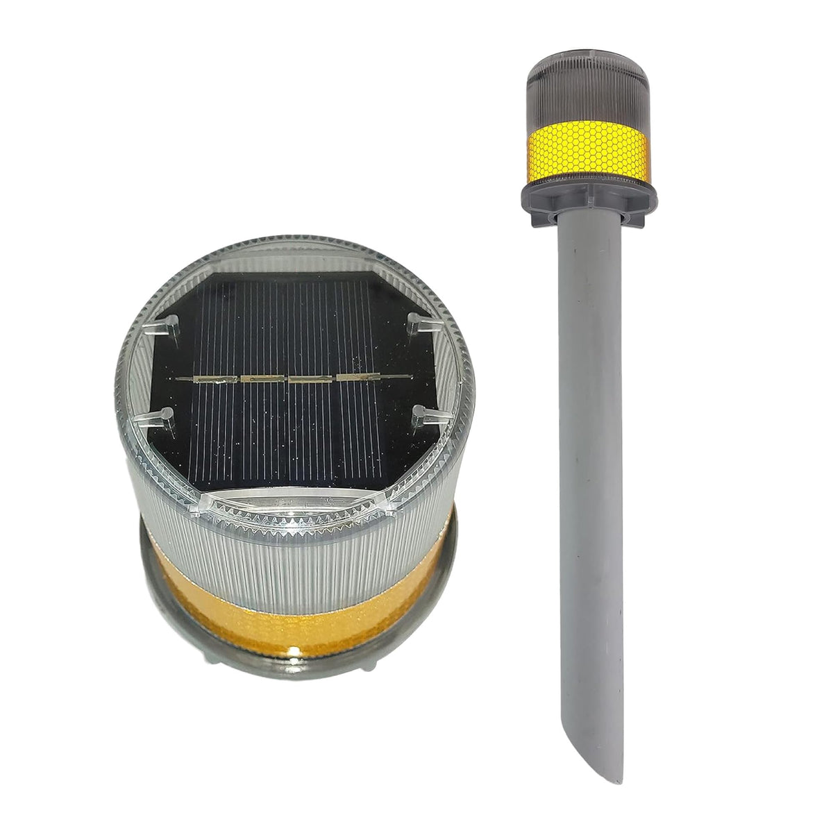 GLOWMAX bird deterrent light stake guarding lawns with solar-powered night flashes