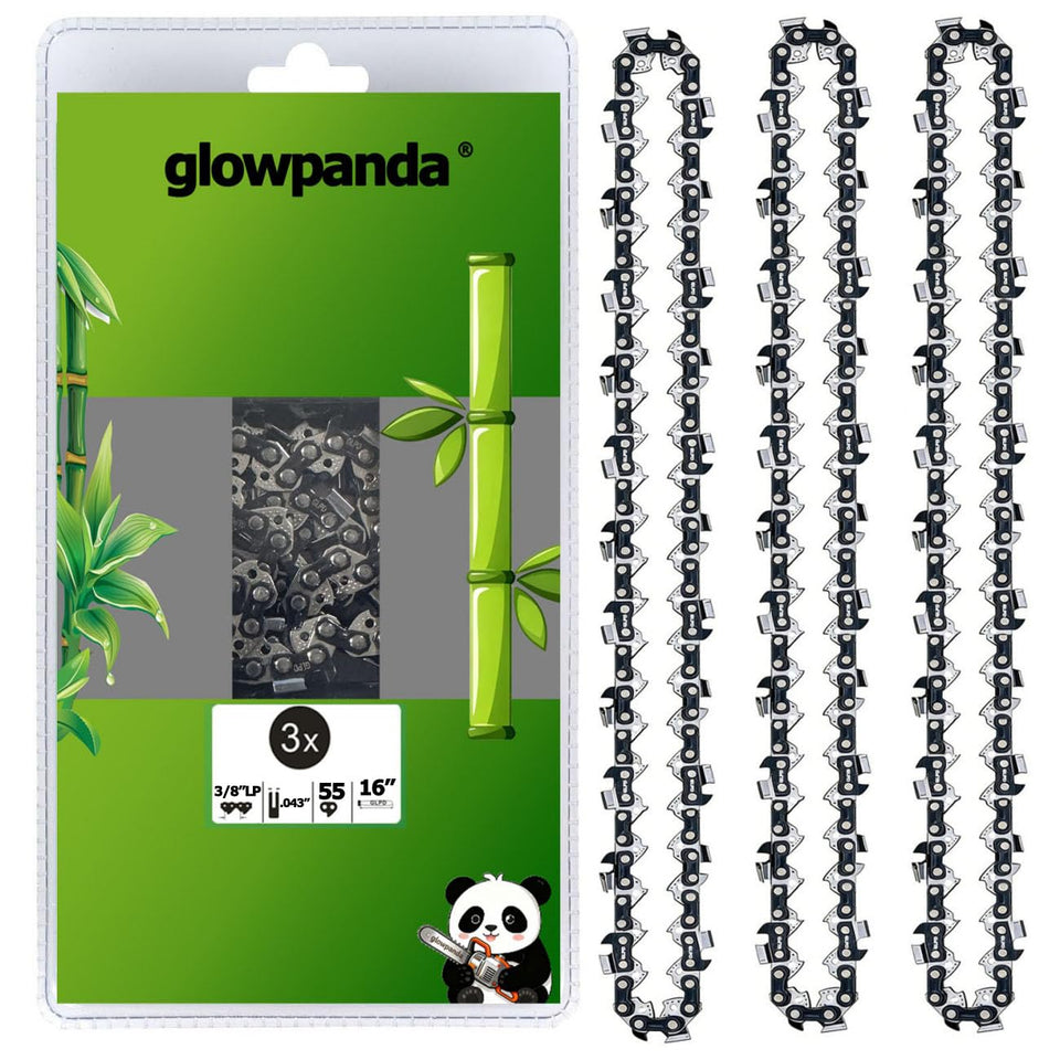 GlowPanda 16-inch chain close-up showing 55 drive links for easy Stihl fit