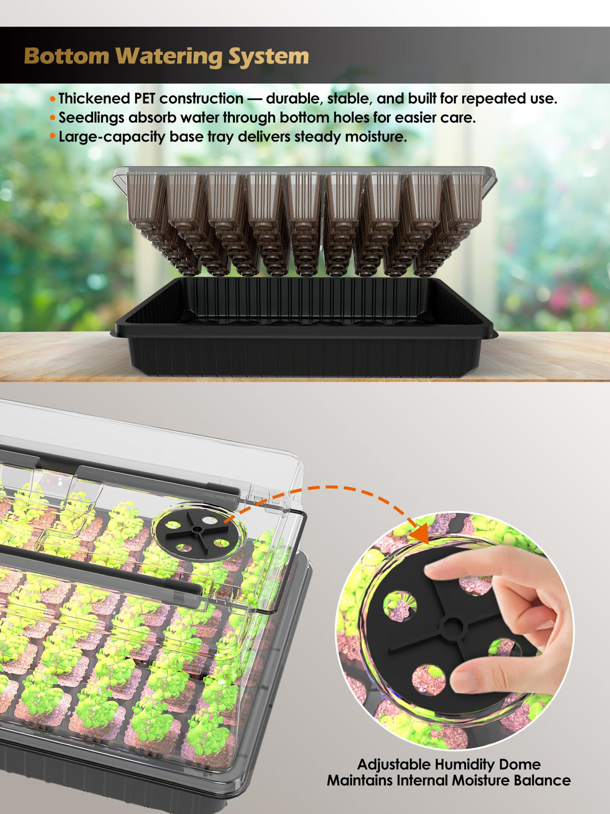 GLOWRIUM bottom watering system maintains moisture with outer reservoir.