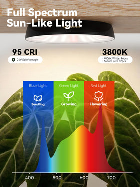 GlowRium compact 32W design fitting neatly on a plant shelf