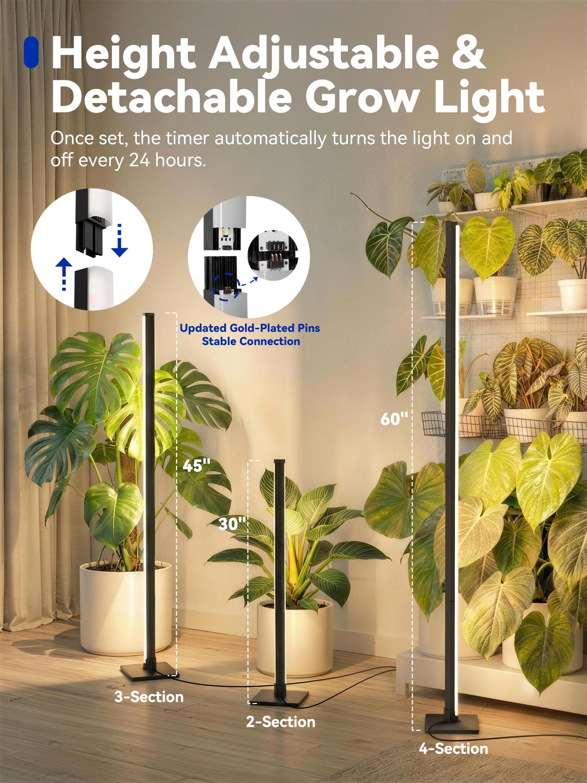 GLOWRIUM grow light auto-timer 3-9-12 hours simplifies daily scheduling.