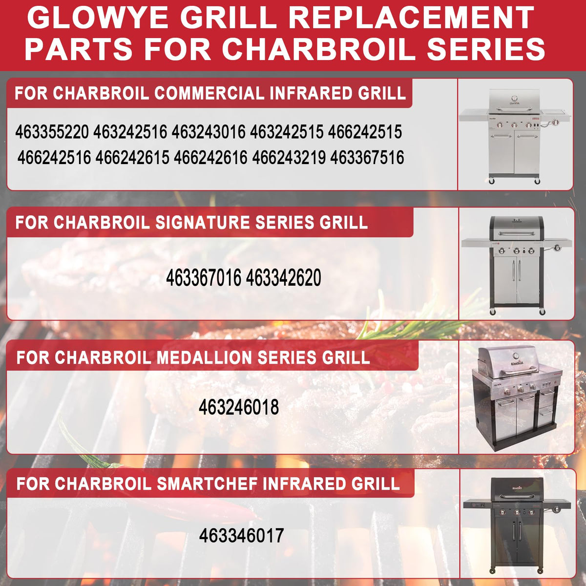 GLOWYE emitter plates for Charbroil TRU-Infrared 463242516 ensure steady warmth