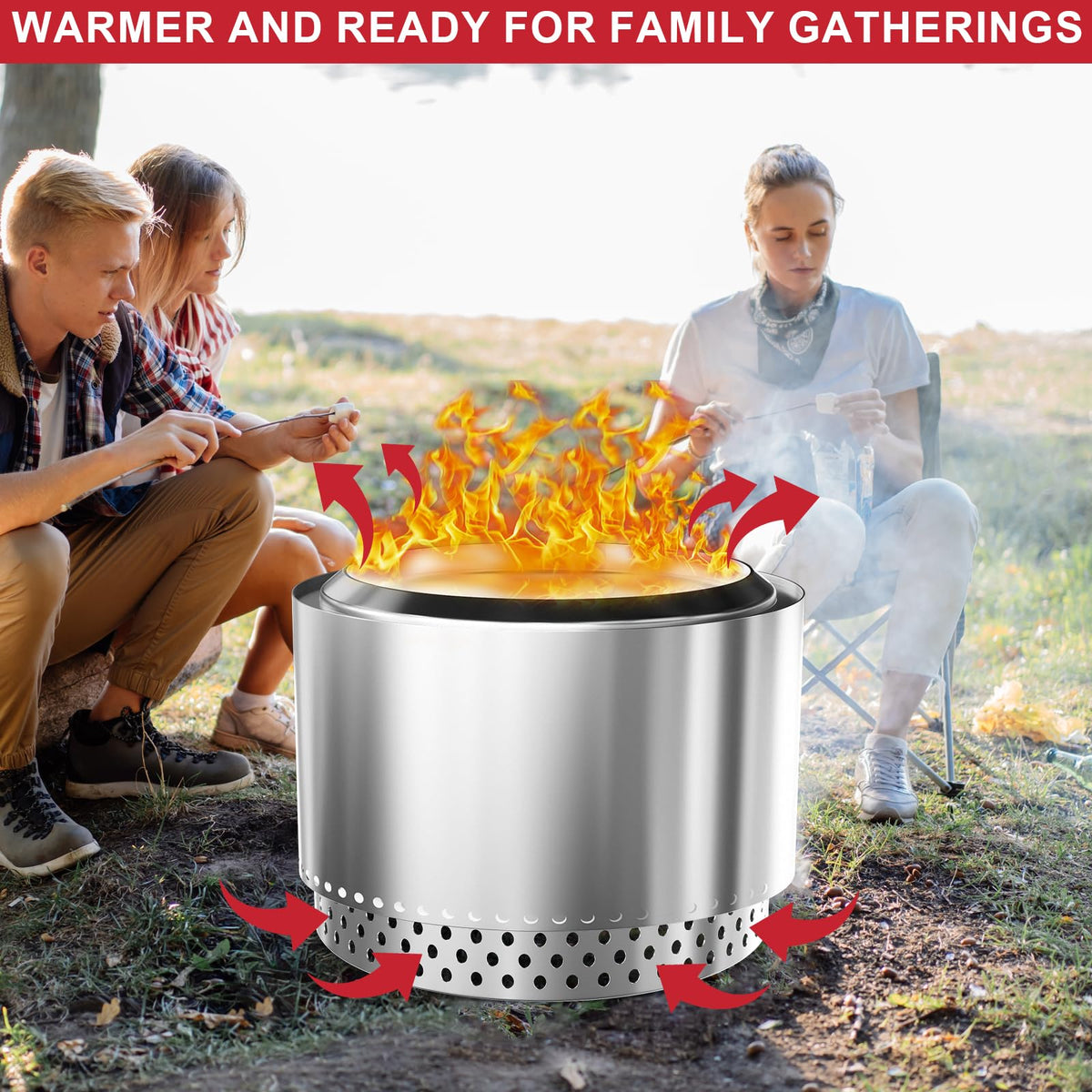 GLOWYE outdoor-ready stand compatible with 27-inch fire pits for versatile use.
