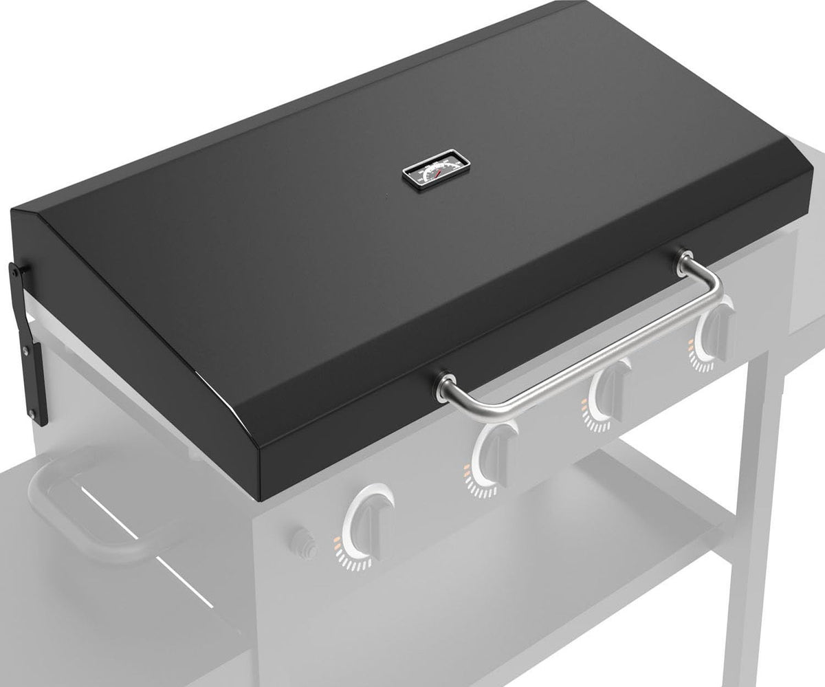 Glowye hinged lid for Blackstone 36 inch griddle, closed, protects the surface and keeps heat contained