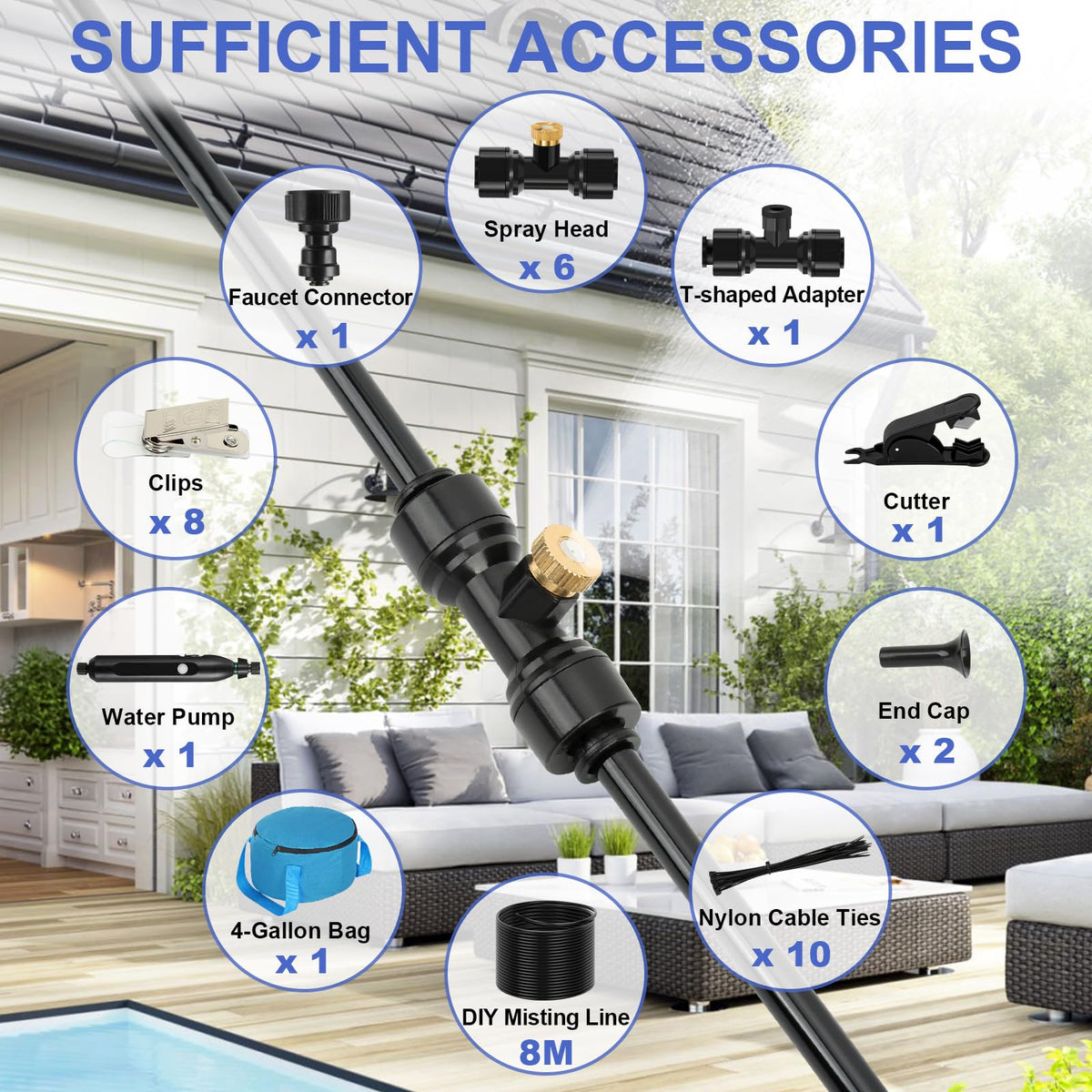 GMAULEE six brass nozzles provide even mist for patio cooling