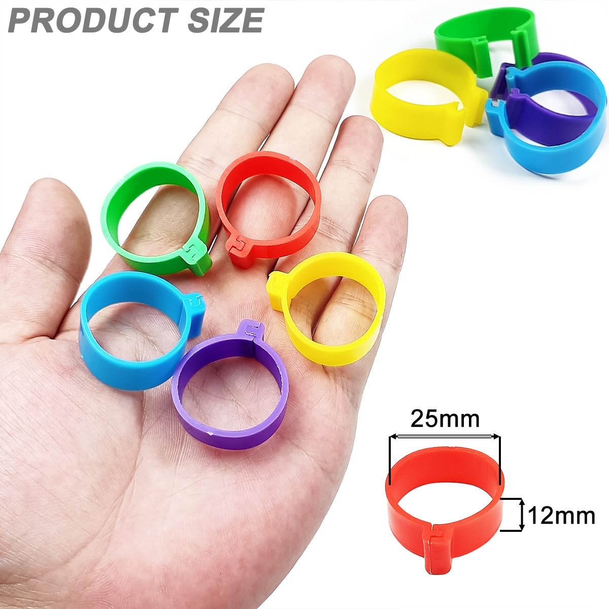 Gmeily multicolor 25mm leg bands pack for batch identification.