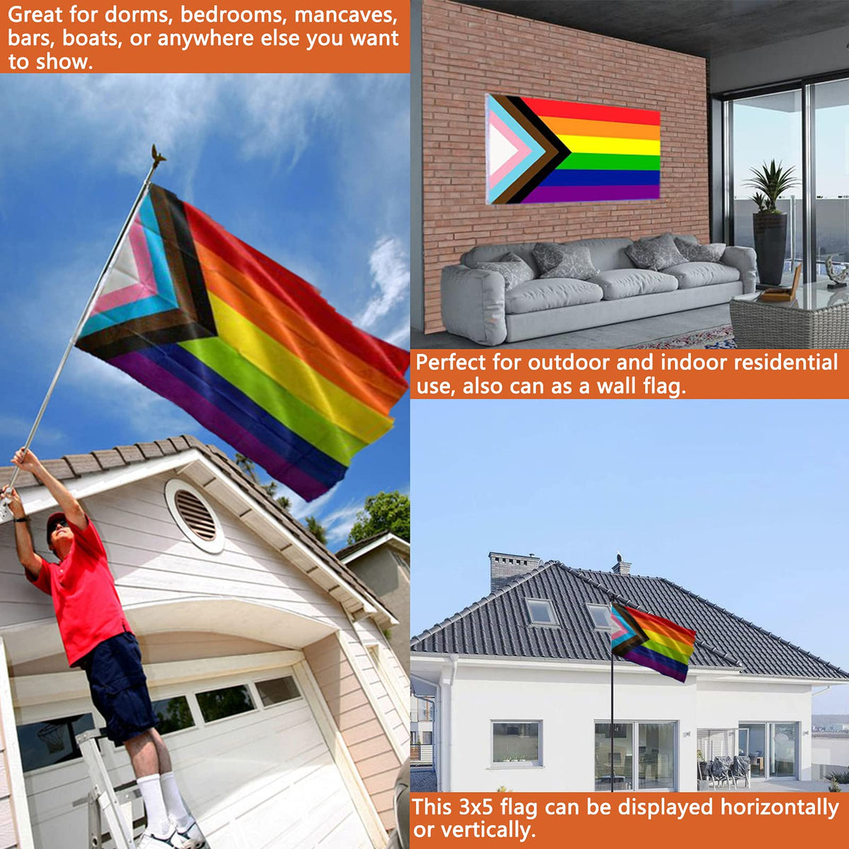 Gmeitoey Progress Pride flag back view showing durable, weather-ready design
