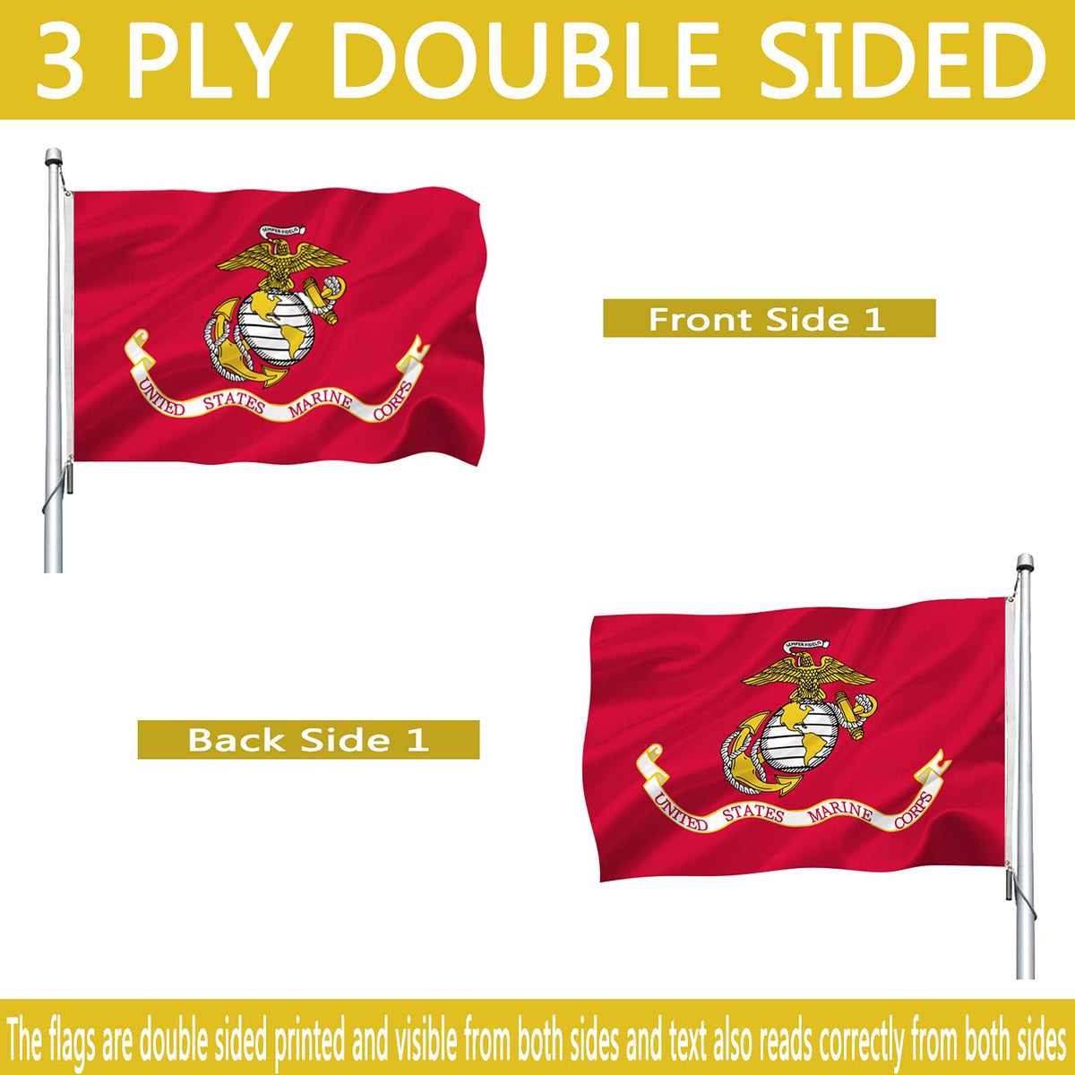 Gmeitoey USMC flag 4x6 with reinforced four-row stitching.