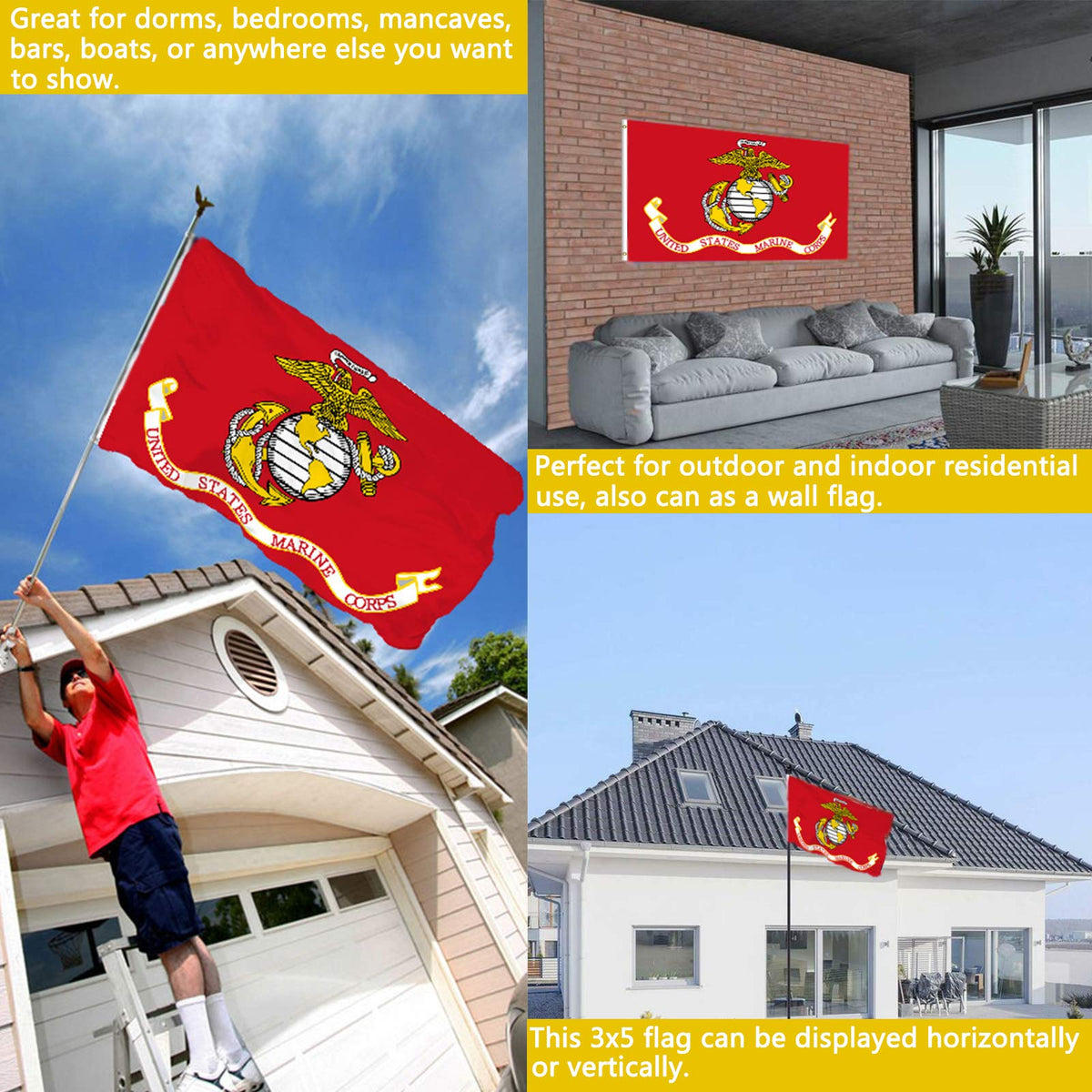 Gmeitoey USMC flag with two brass grommets for sturdy mounting.