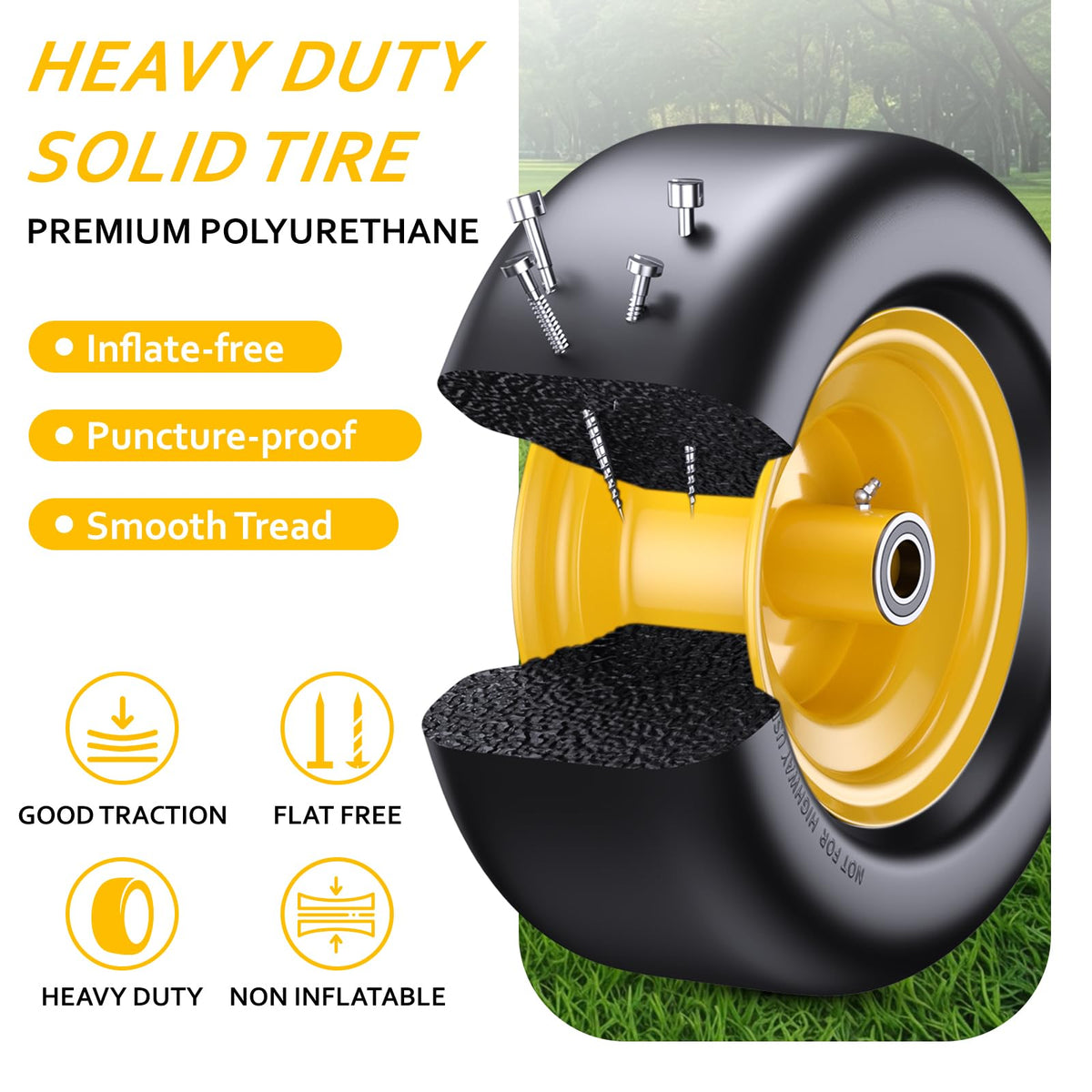 Gnapmak MOOKING grass-friendly tire minimizes turf wear and tear.