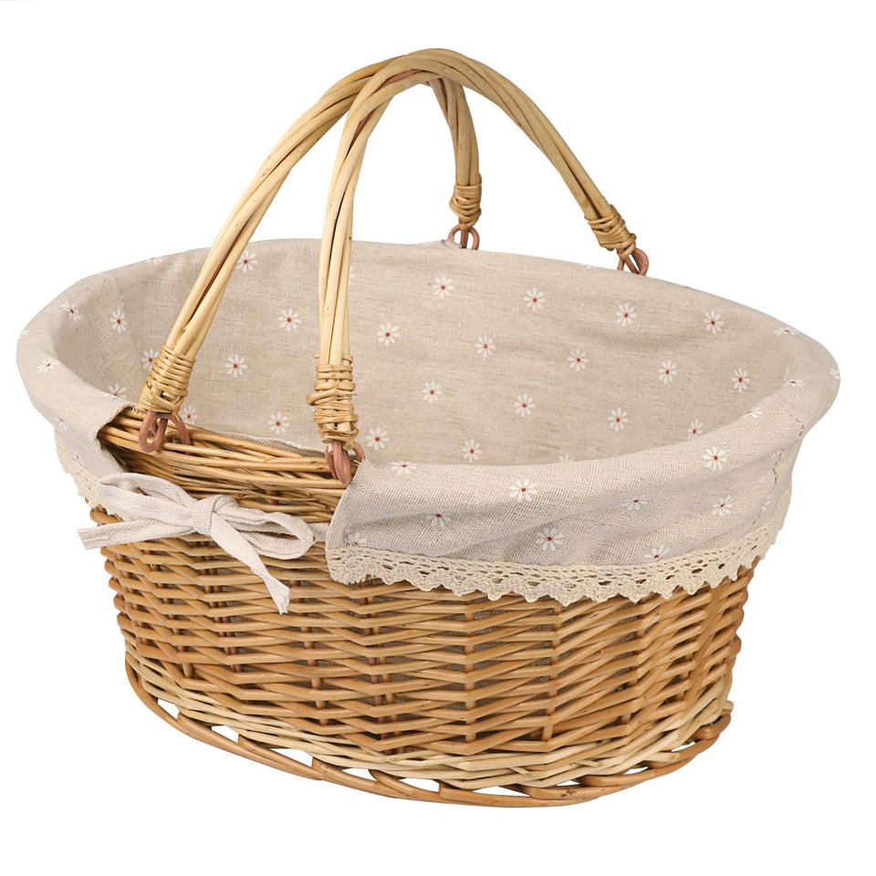 GNIEMCKIN large wicker basket with handle, ideal for picnics and effortless transport.