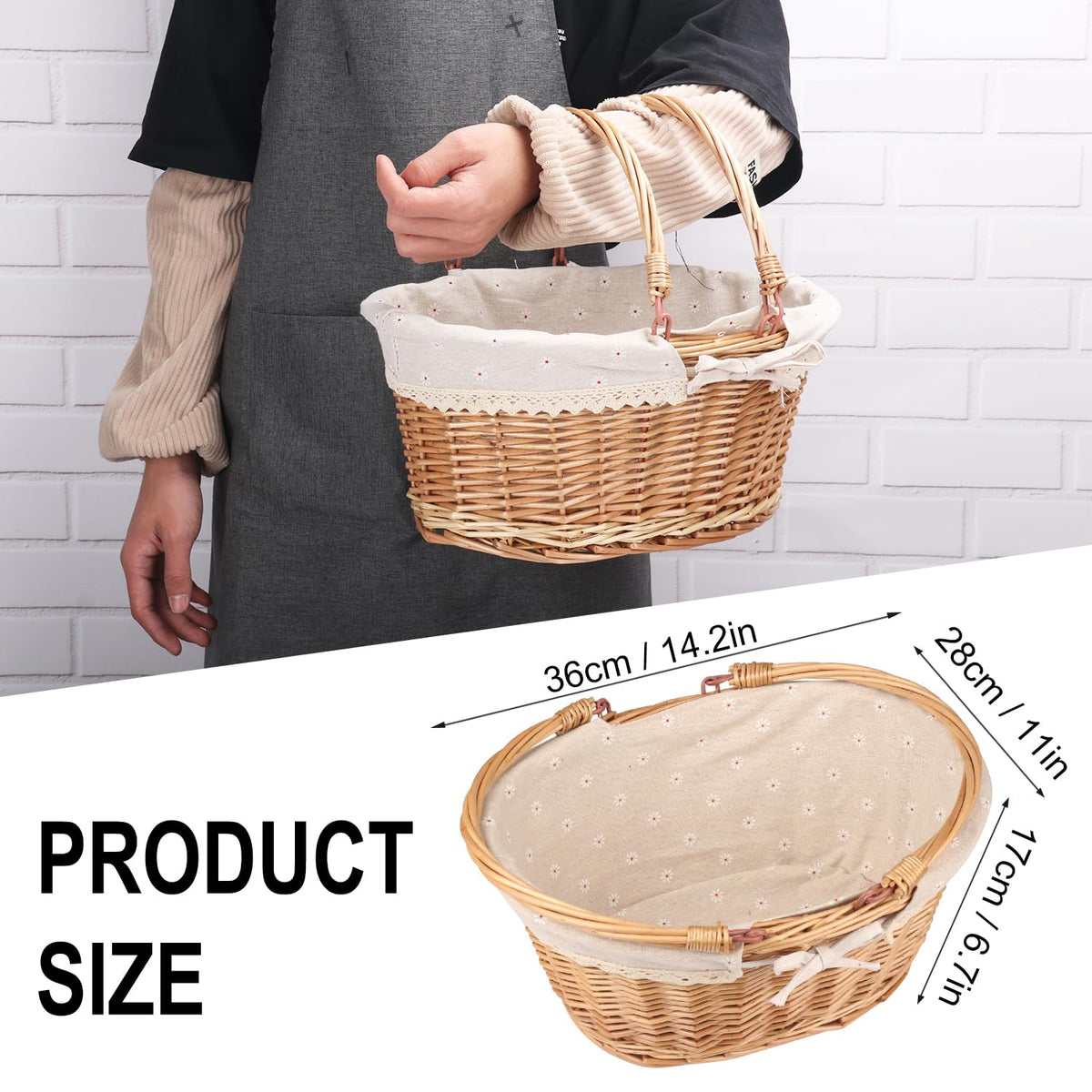 GNIEMCKIN willow basket with liner, perfect for gifts and fruit display.