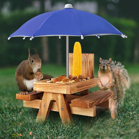 Gnodry Squirrel Feeder with blue umbrella for outdoors keeps peanuts dry and accessible.