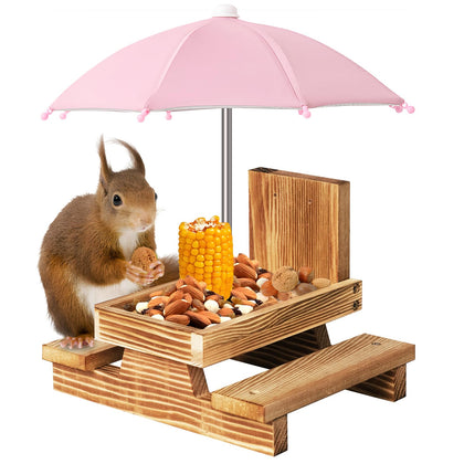 Gnodry Squirrel Feeder with umbrella pink shelters squirrels from rain