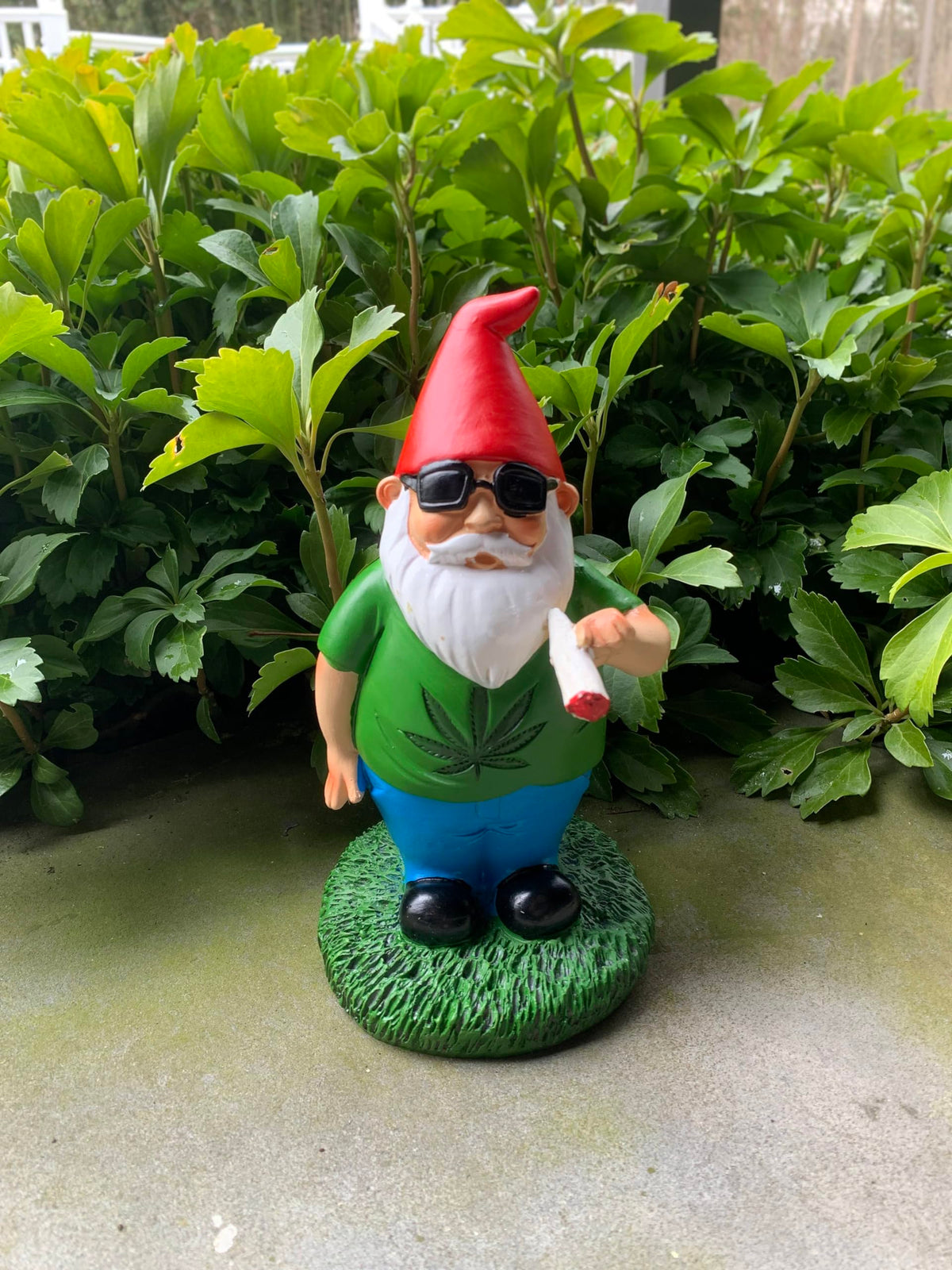 Gnometastic garden gnome on porch adds whimsy to lawns.