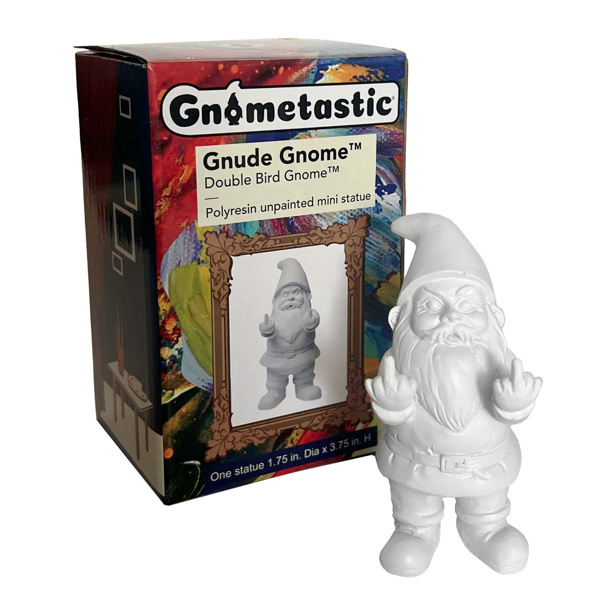 Gnometastic Gnude Mini Gnome with double bird pose for quirky garden decor.