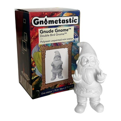 Gnometastic Gnude Mini Gnome with double bird pose for quirky garden decor.