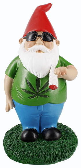 Gnometastic smoking gnome, 8.5-inch outdoor statue for yard decor.