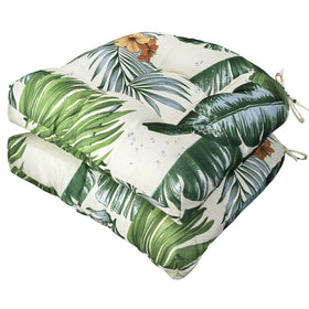 Gnostik outdoor chair cushion with floral Hawaiian print for sunlit patios and light rain.