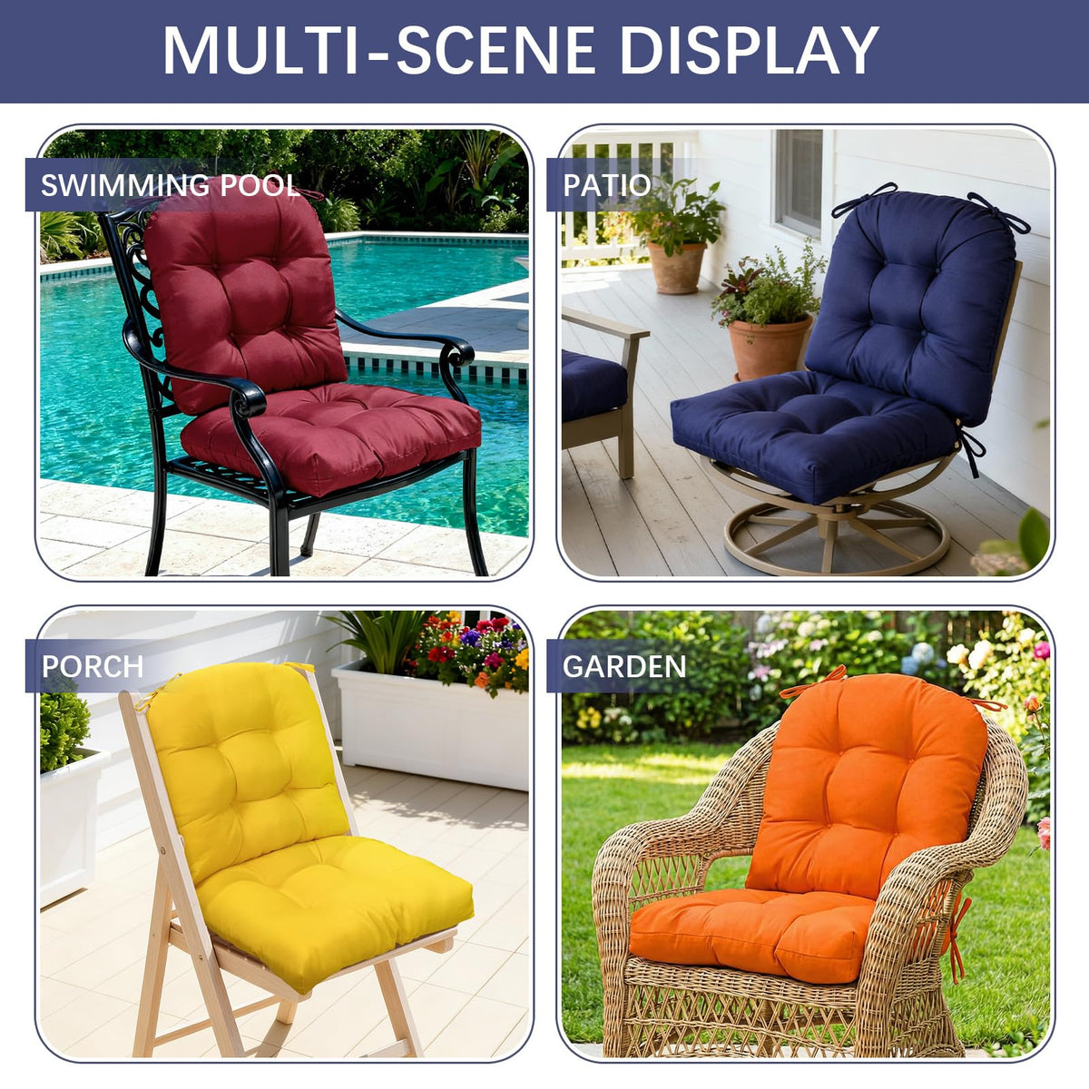 Gnostik tufted outdoor cushion features deep stitching for durable comfort.