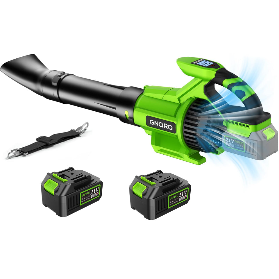 GNQRQ electric leaf blower with dual 4.0Ah batteries for extended outdoor run time
