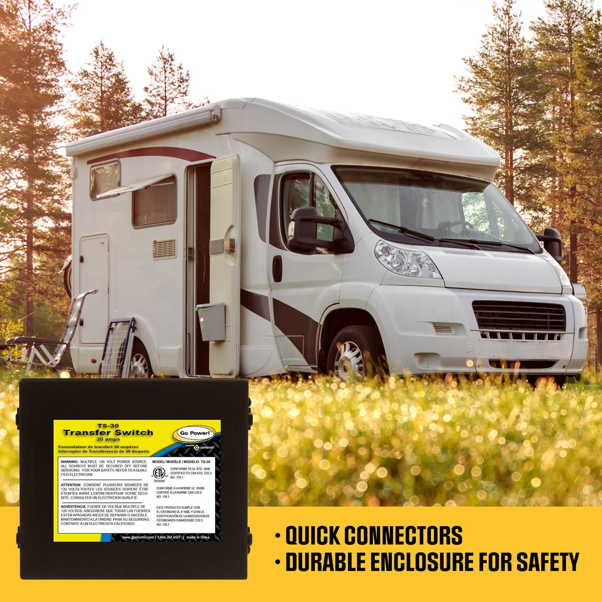 Go Power TS-30 compact design fits RVs and boats with safety.