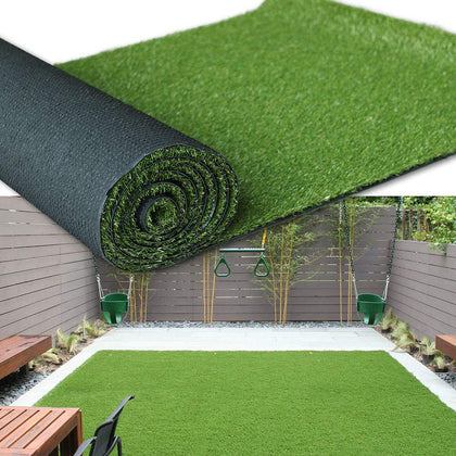 Goasis Lawn premium artificial grass turf, 1.38-inch pile, front view showcases a lush yard.