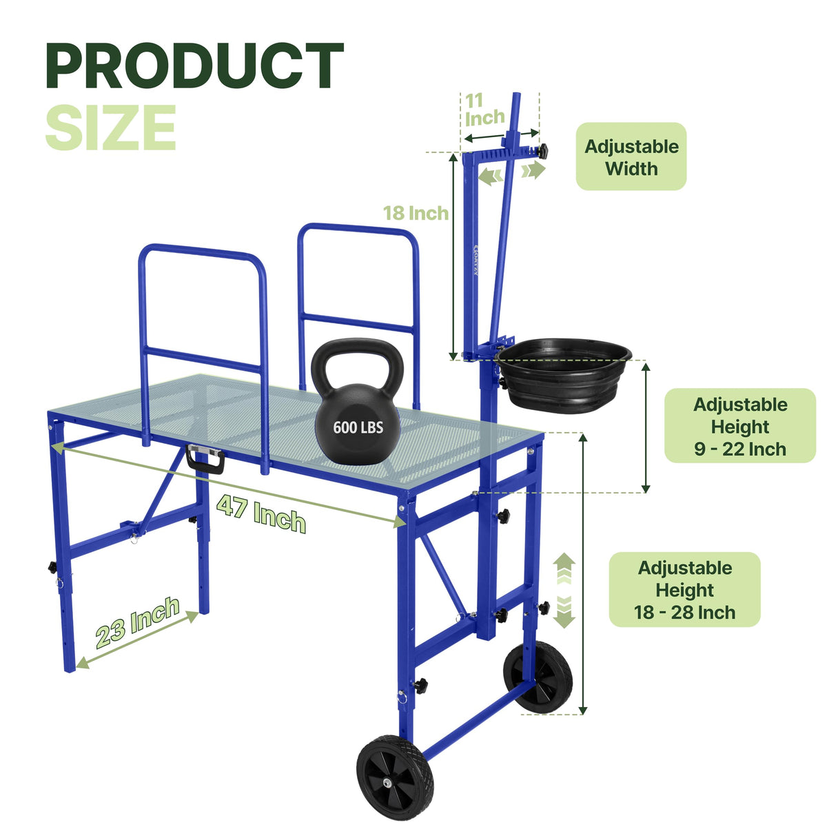 Goatzy Goat Stand adjustable legs support secure trimming on any goat size.