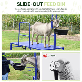 Goatzy Goat Stand multipurpose platform adapts for milking, grooming, and shearing tasks.