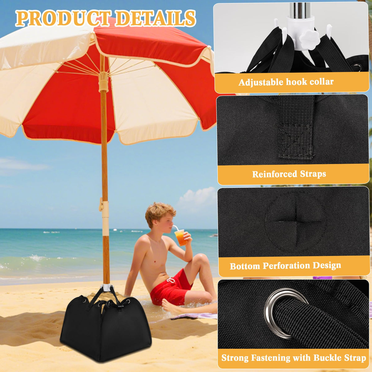 Pre cut opening accepts umbrella pole with no tools needed for quick anchoring.