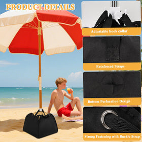 Pre cut opening accepts umbrella pole with no tools needed for quick anchoring.
