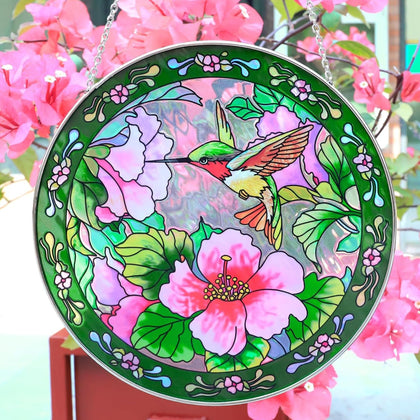 Godferyxin hummingbird stained glass 8-inch suncatcher adds color to windows.