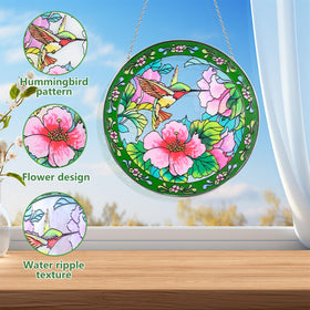 Godferyxin hummingbird stained glass window decor for garden or balcony.